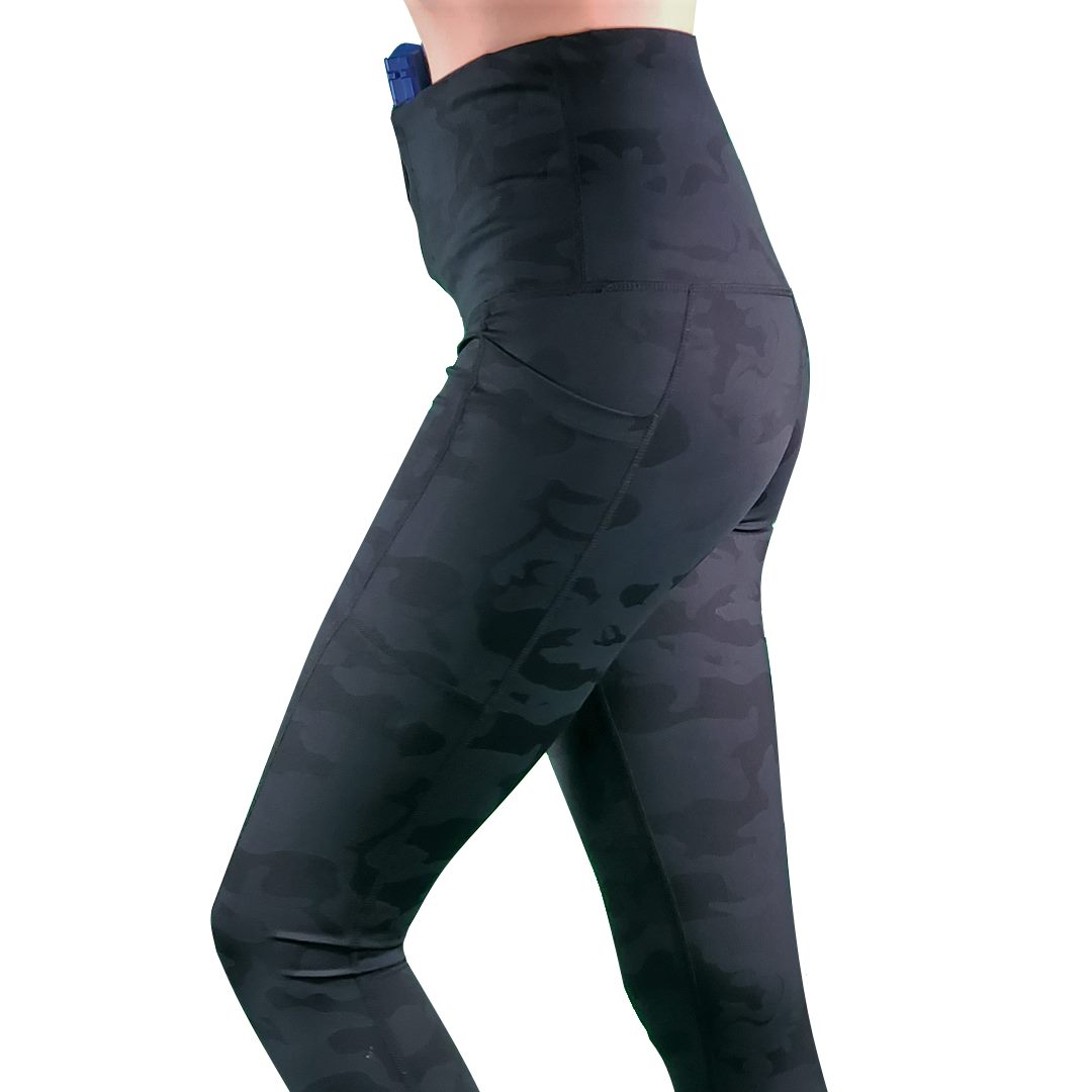 Concealed Carry Leggings With Pockets | Black Camo